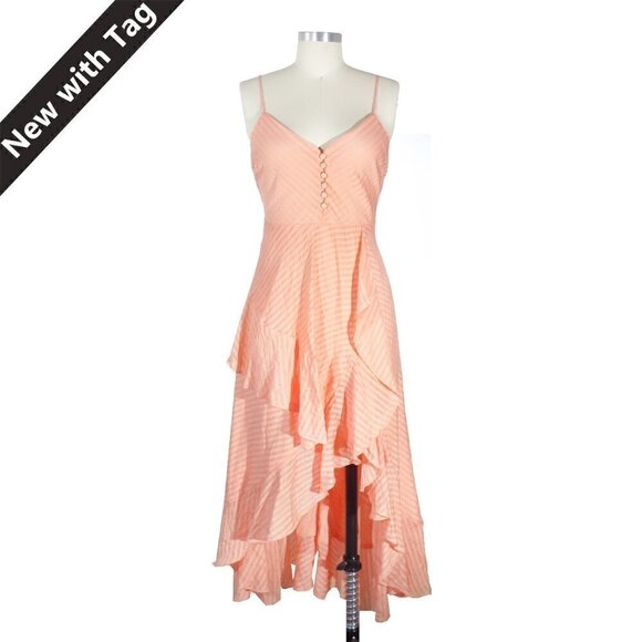 Bardot Melinda Stripe High Low Dress Orange Sz Medium Front Button High Low - Picture 2 of 13